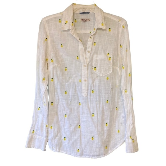 Merona Lemon Blouse Gauzy Slightly Sheer Cotton Sz Small - Picture 1 of 9